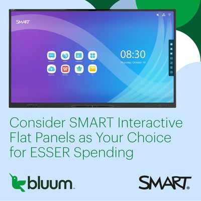 Consider SMART interactive flat panels as your choice for esser spending. Image of smart interactive panel
