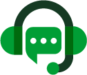 Green monochromatic headset with a chat bubble in the middle