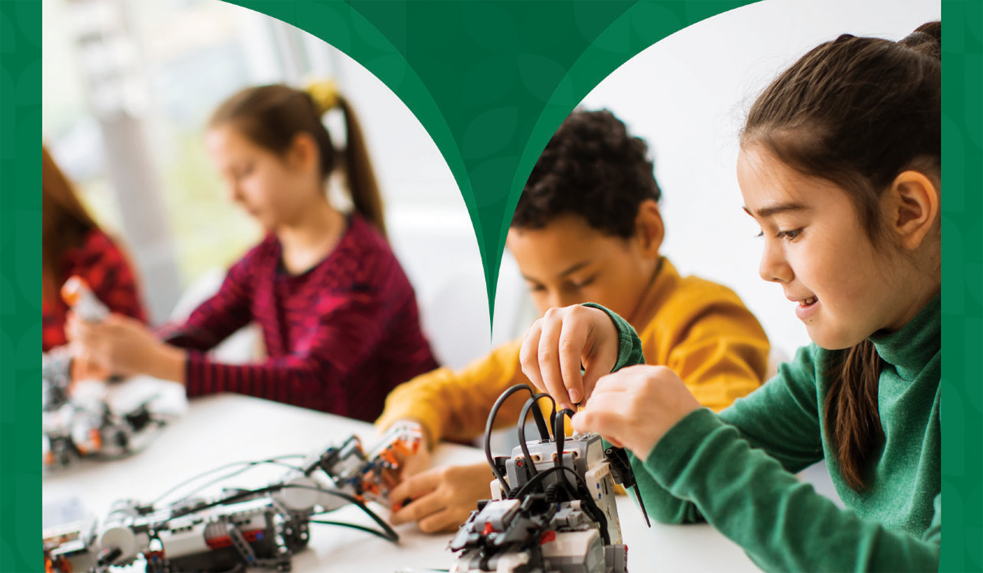 Kids looking at STEM toys.